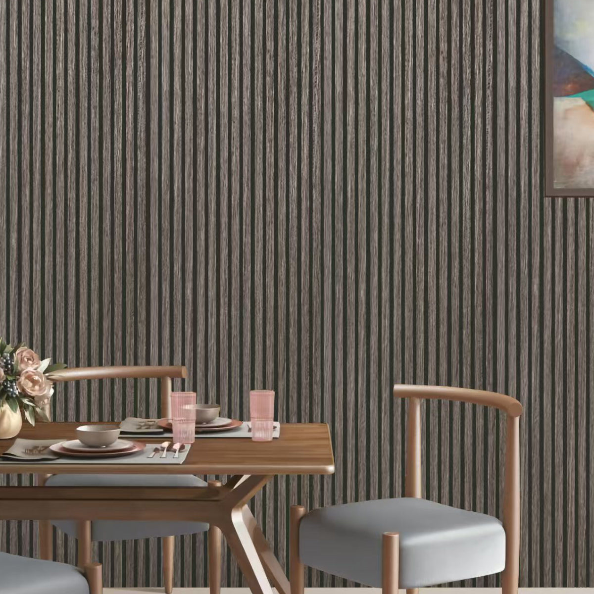 Linear Acoustic Wall Panel -  PET + MDF, Warm Brown Wood Grain Size: 2400*600*21mm (Pack of 2)