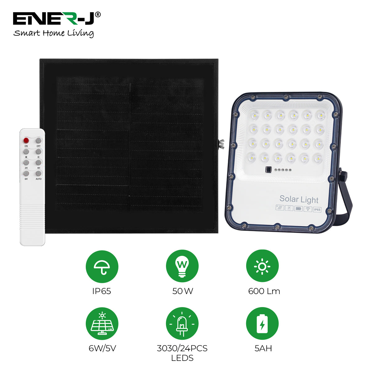 50W LED Floodlight Outdoor with Solar Panel, IP65 Waterproof, 1100 Lumens, Wall Light Work Lighting for Garage, Garden, Warehouse etc