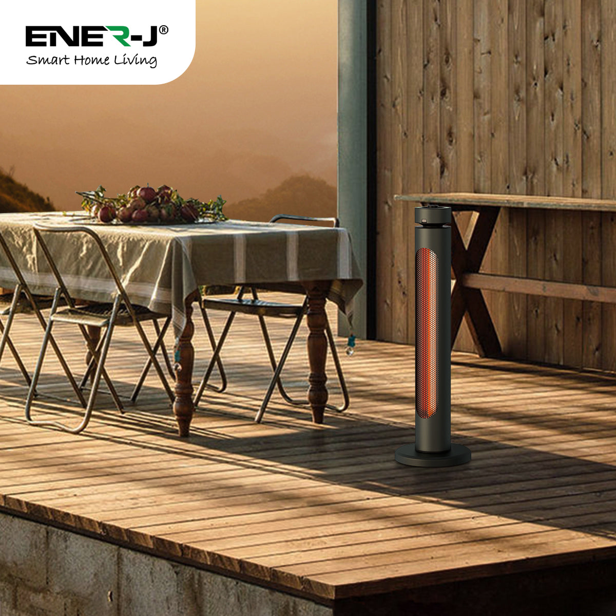 ENER-J 1200W Portable Infrared Heater – IP65 Rated Indoor & Outdoor Electric Space Heater with 8 Heat Settings, Oscillation, Low-Energy Silent Operation for Home, Office, Patio or Garden