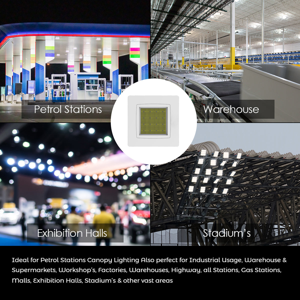 150W Premium Canopy Lights with 140 Lm/W & Dimmable Lifud Driver, Size 400x400mm, IP65 & IK08, Includes Recessed Mounting Kit & Surface Bracket installation, 5700K, 5 Years warranty