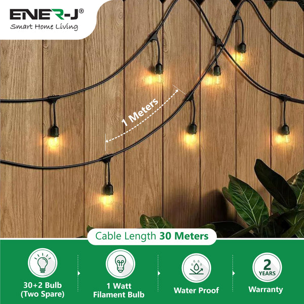 LED Outdoor Garden String Lights, 100FT/30M Festoon Patio Lights IP65