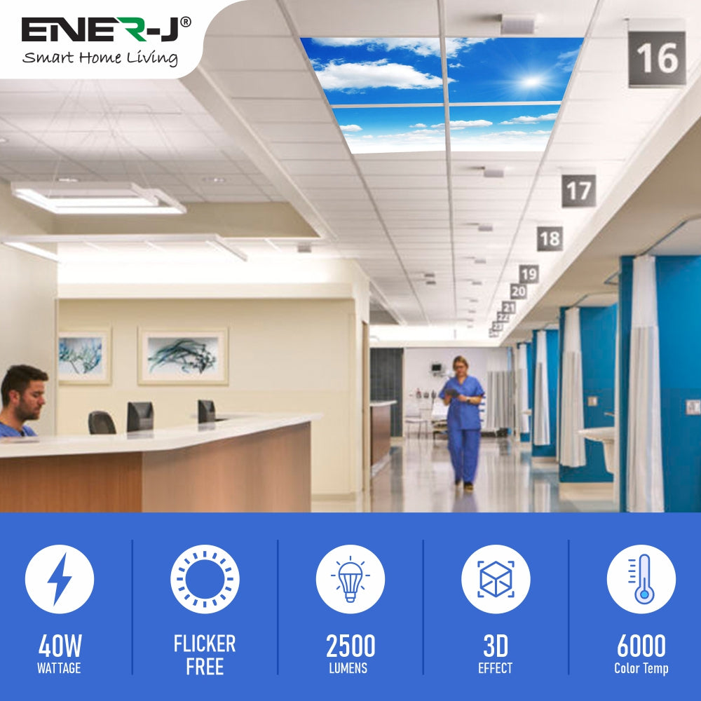40W SKY LED 3D Ceiling Panel 60x60cms, Set of 4 Ultra Thin LED Panels, for Waiting Area, Hallway, Office and Home