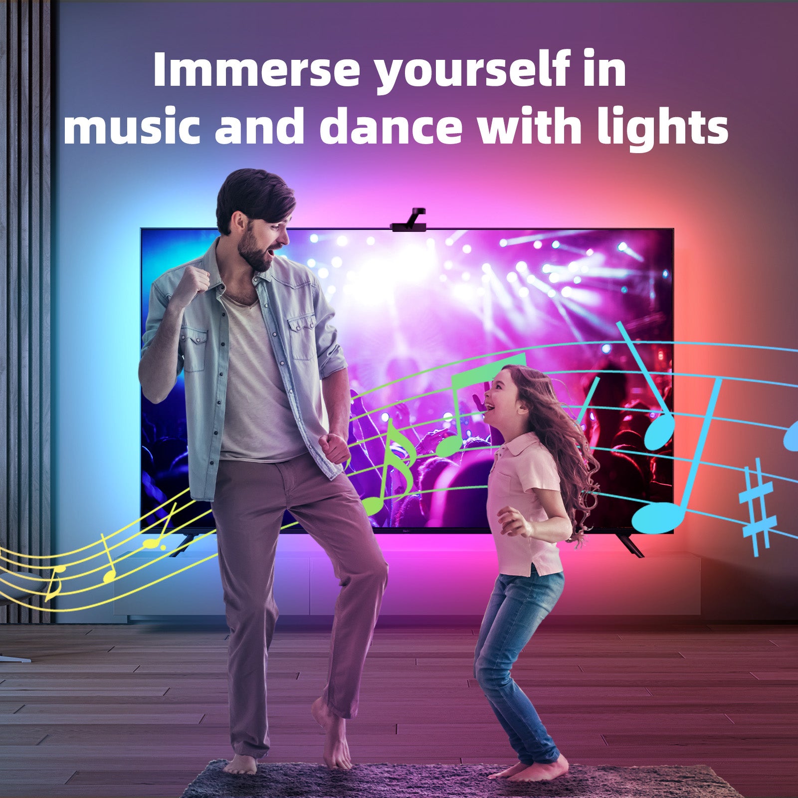 LED TV Backlight with Camera, 3.8M RGBIC LED Strip Light for 55-65 inch TVs, Smart TV Lights with Bluetooth and Wi-Fi Control, Works with Alexa, Music Sync