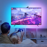 LED TV Backlight with Camera, 3.8M RGBIC LED Strip Light for 55-65 inch TVs, Smart TV Lights with Bluetooth and Wi-Fi Control, Works with Alexa, Music Sync