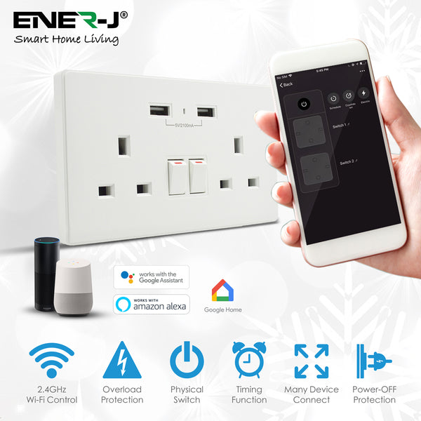 Smart WiFi Double Socket With USB by ENER-J Unboxing and Setup works with  Alexa / Google 