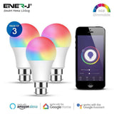 9W Smart Colour Changing Light Bulb, B22 RGB CCT Colour Changing Bulbs, Bluetooth APP Control LED Bulbs Bayonet, WiFi Dimmable, Mood Light for Room Decor & Party (Pack of 3)
