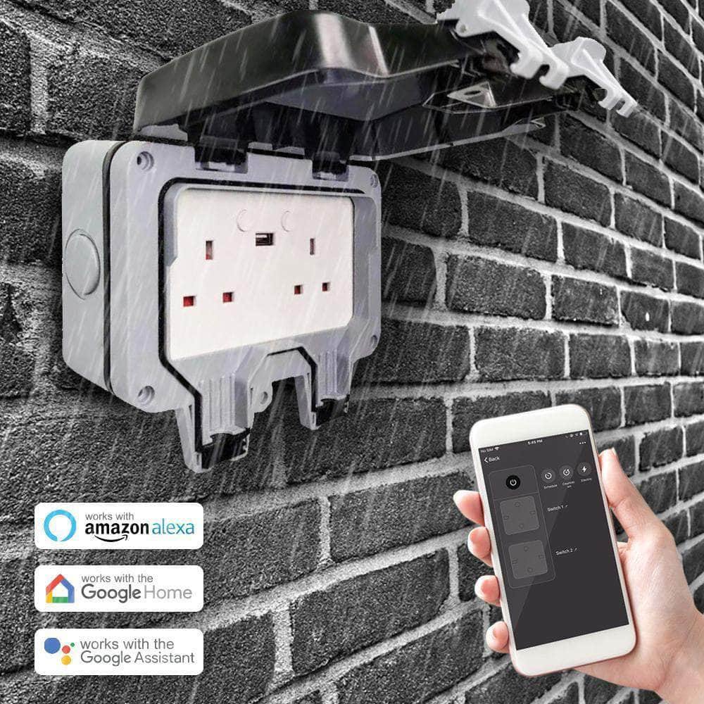 2 Gang Smart Weatherproof IP55 rated Outdoor Socket 13A WiFi Twin Wall Socket with USB Port - ENER-J Smart Home