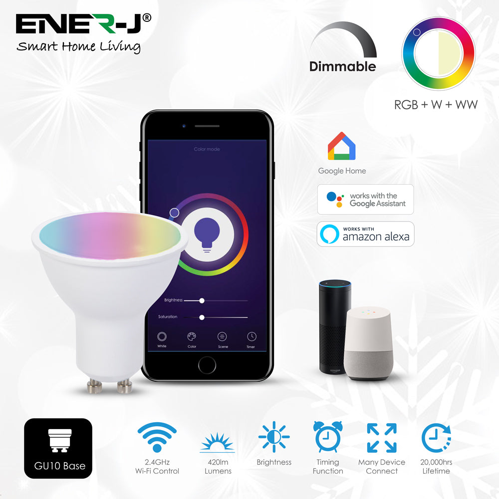 5W GU10 Smart LED WiFi Bulb, Dimmable, RGB & Tuneable Warm White to Cool White, Spotlight Bulbs, Compatible with Alexa & Google Home