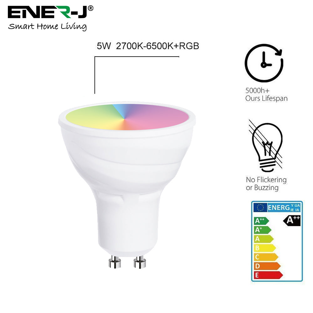 5W GU10 Smart LED WiFi Bulb, Dimmable, RGB & Tuneable Warm White to Cool White, Spotlight Bulbs, Compatible with Alexa & Google Home
