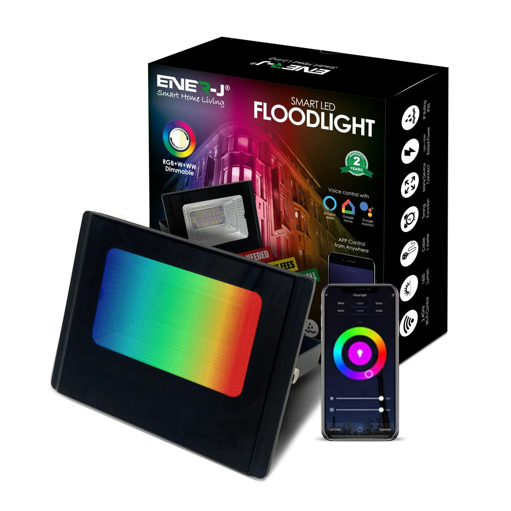 16W Smart WiFi LED Floodlight, RGB+CCT Changing, APP & Voice Control, Compatible with Amazon Alexa & Google Home