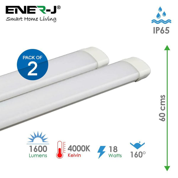 Pack of 2 18W LED Triproof Batten Tube Lights, 60cms, 4000K, IP65  Waterproof, No UV and IR Radiation, Super Bright Tube Light for Kitchen,  Living