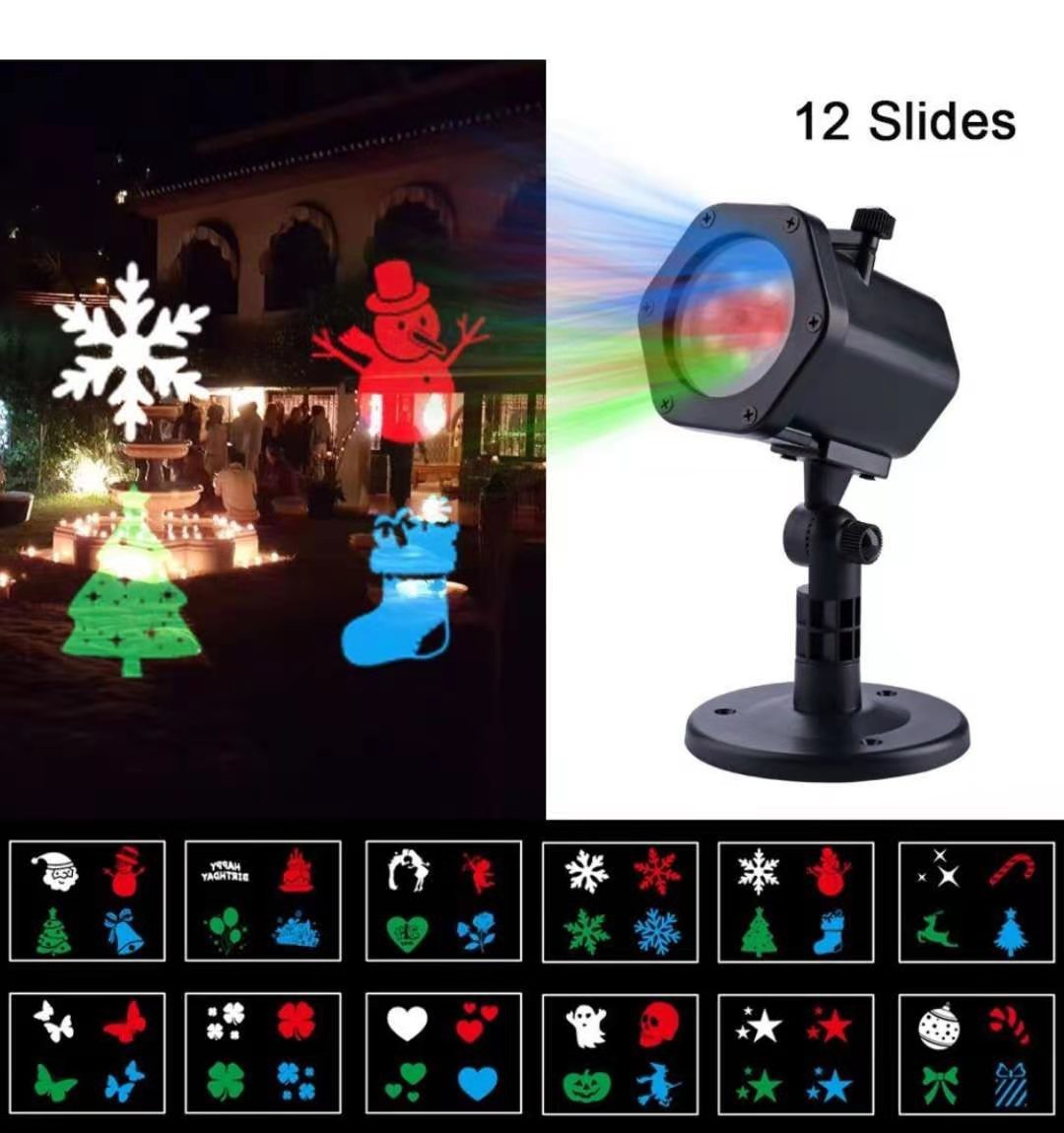 12 Patterns Christmas LED Projector Waterproof Spotlight for Halloween, Christmas, Wedding Party & Birthday Party Decoration Lights - ENER-J Smart Home