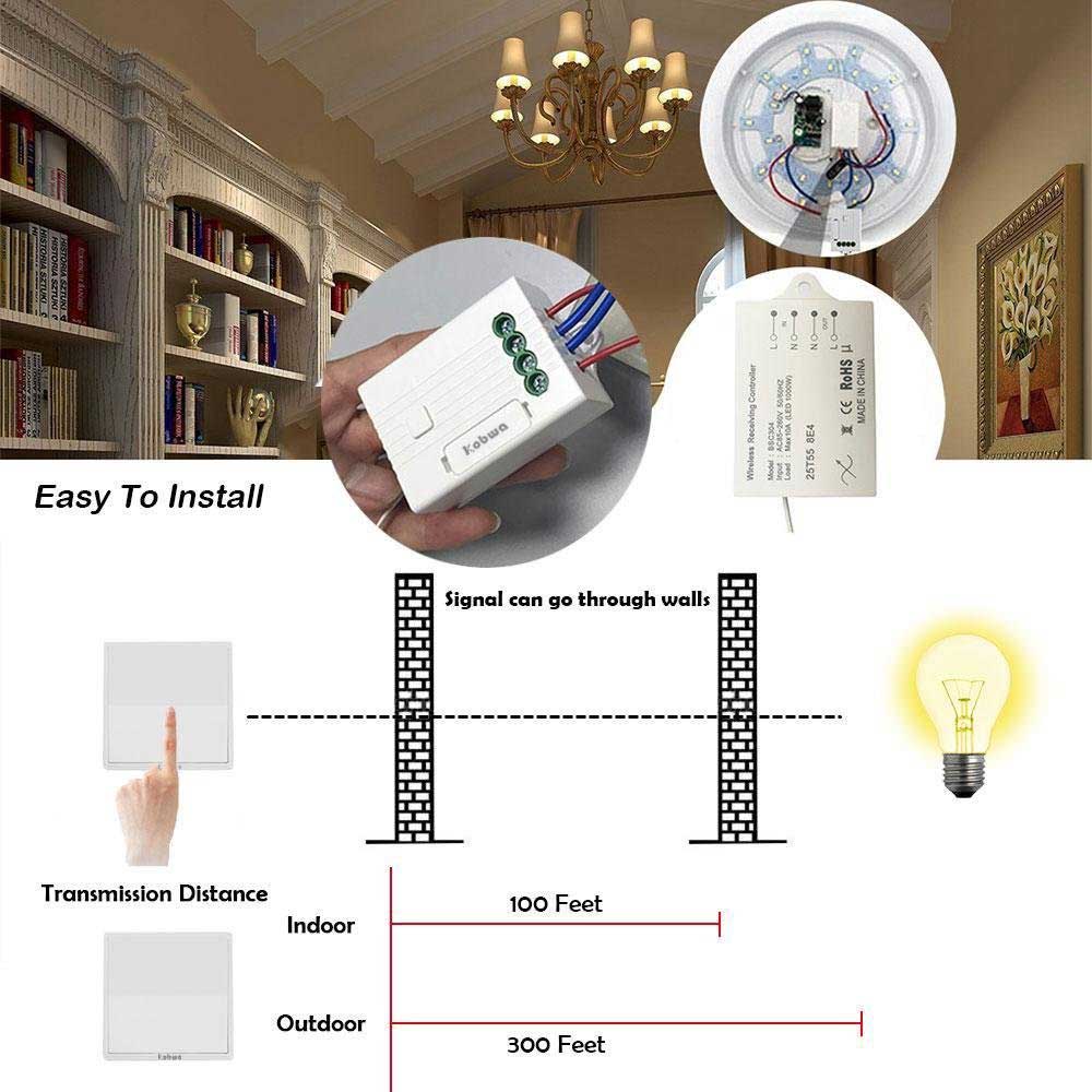 Wireless Light Switch Kit, 1 Gang Switch + 100W RF Dimmable Receiver