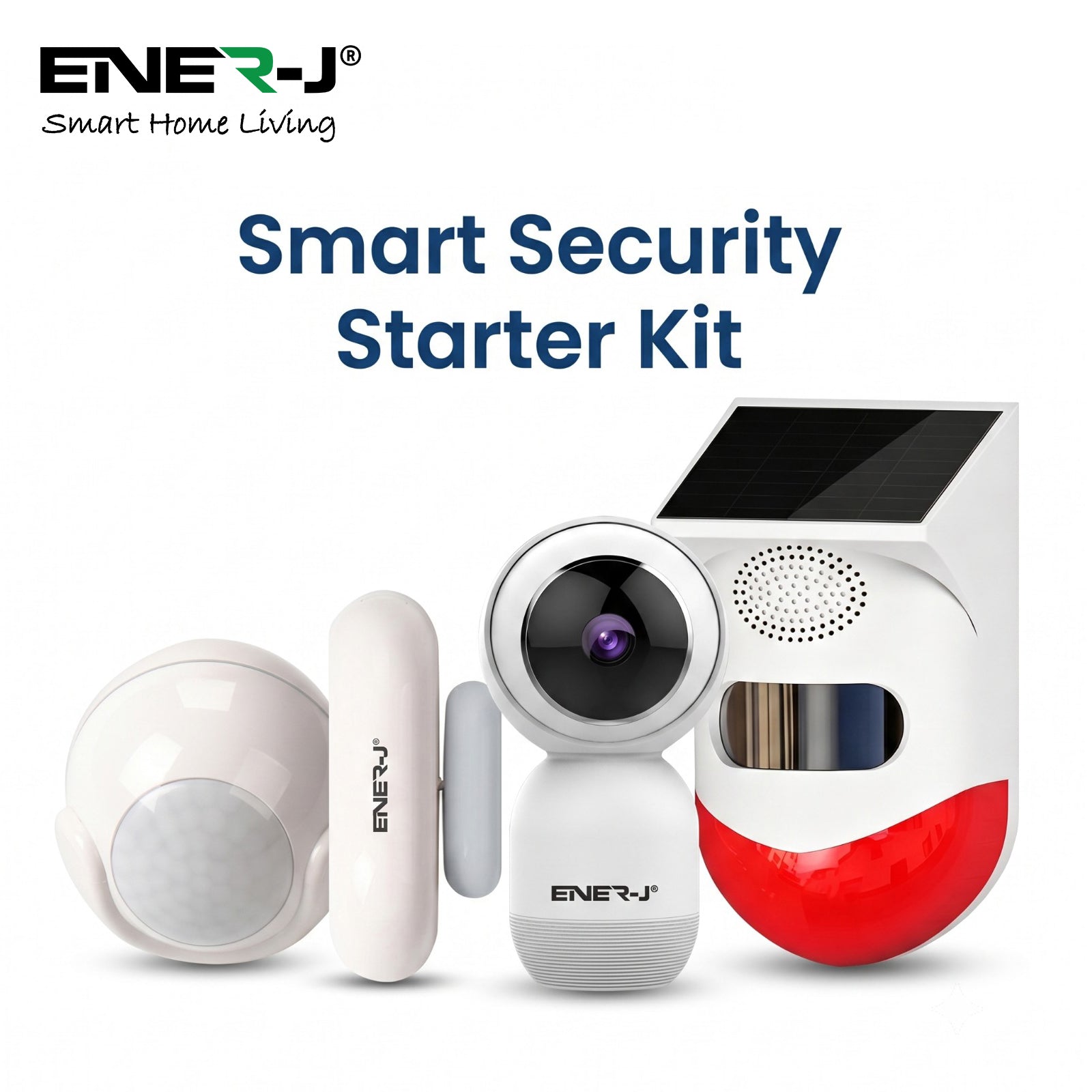 Ener-J Smart Security Starter Kit Indoor Camera Sensors Motion Sensors Outdoor Siren