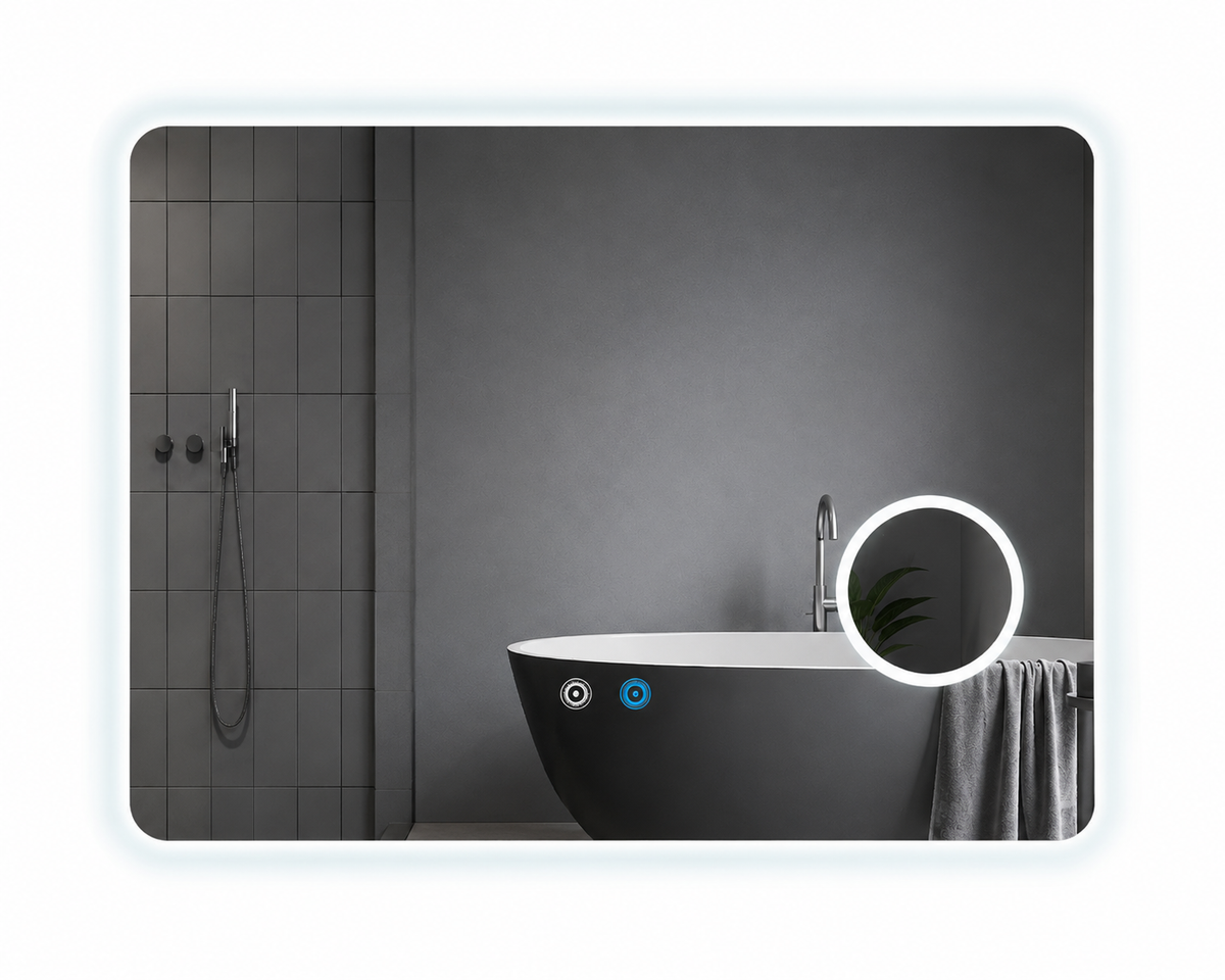 ENER-J LED Bathroom Mirror 800x600mm with 3X Magnifier – Backlit, 3 Colour Dimmable Lighting, Anti-Fog, Touch Sensor