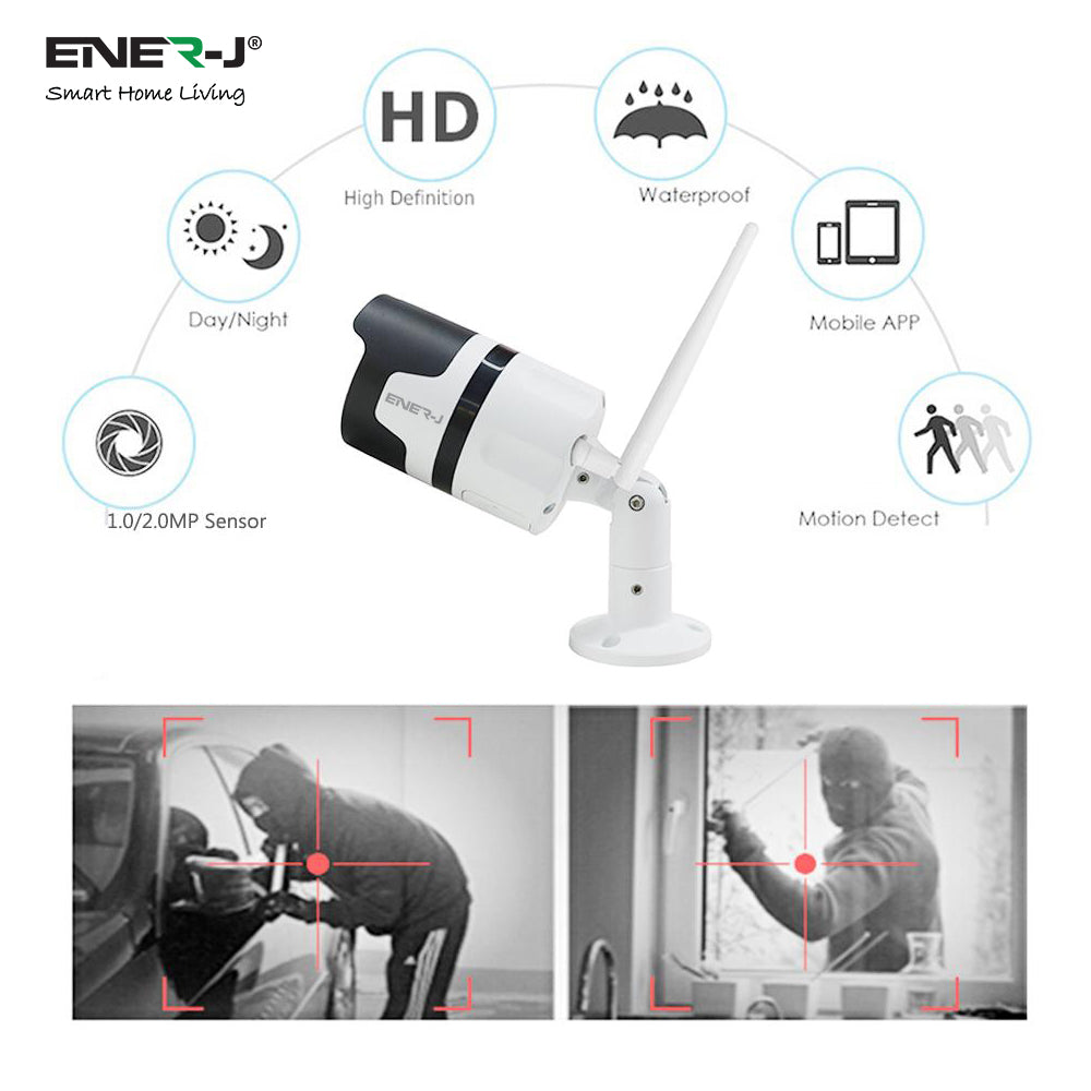 ENER-J 1080P Smart WiFi Outdoor Bullet IP Camera with 25m Night Vision, Motion Detection, Two-Way Audio & IP66 Weatherproof Design, Home Security Surveillance Camera