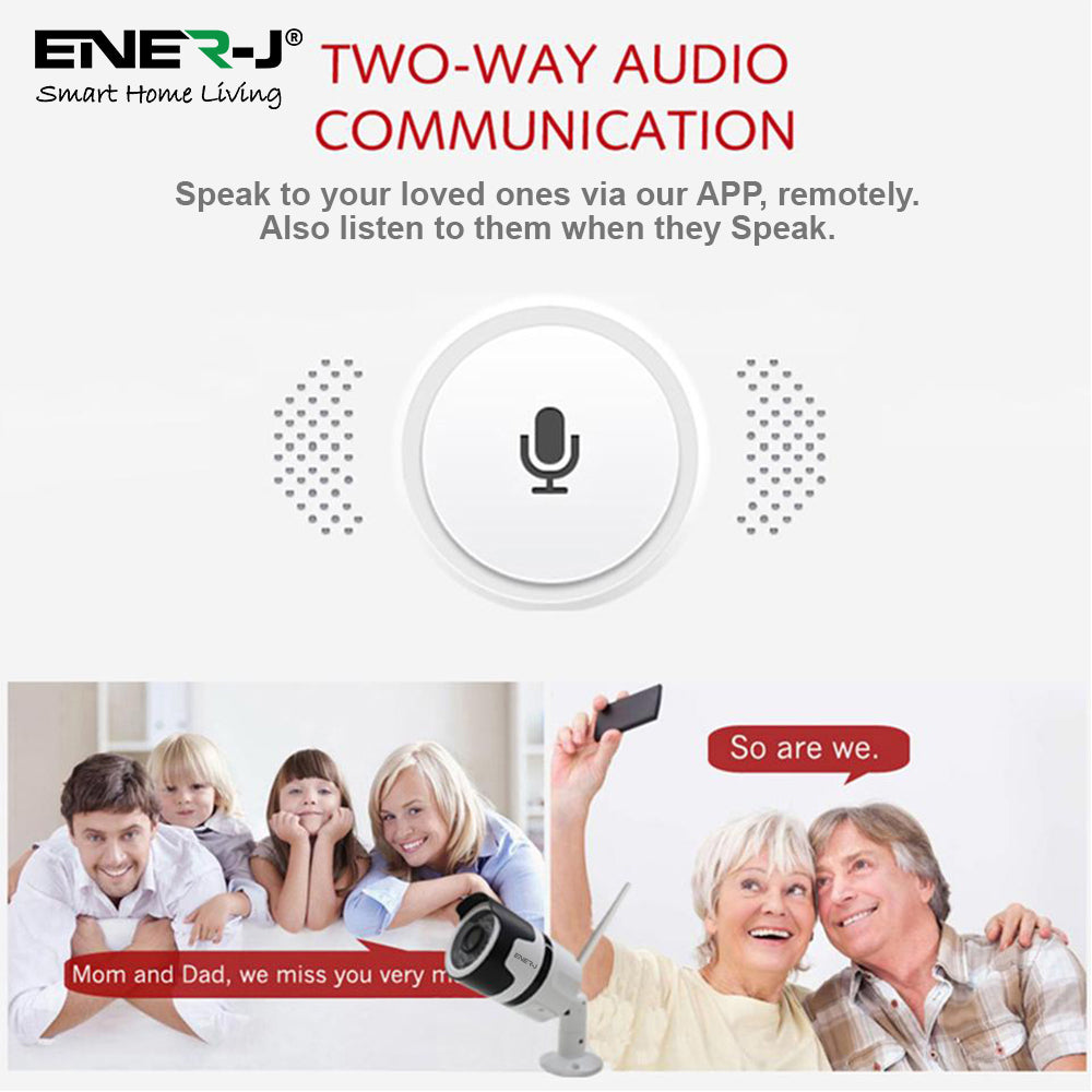 ENER-J 1080P Smart WiFi Outdoor Bullet IP Camera with 25m Night Vision, Motion Detection, Two-Way Audio & IP66 Weatherproof Design, Home Security Surveillance Camera