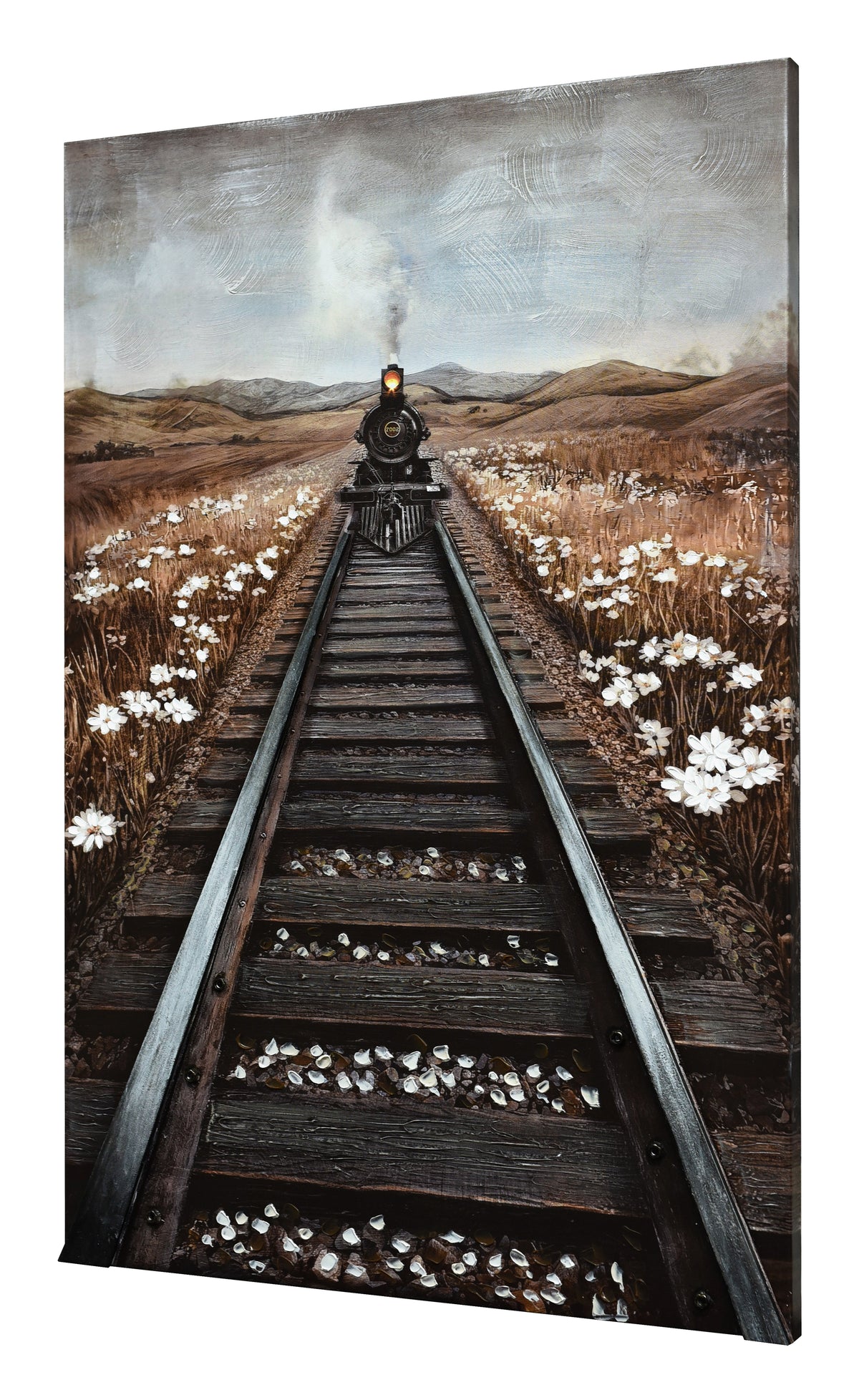 Britwall LED Wall Art Train on Tracks Illuminated Canvas 80x120cm with UK Plug & ON Off Switch