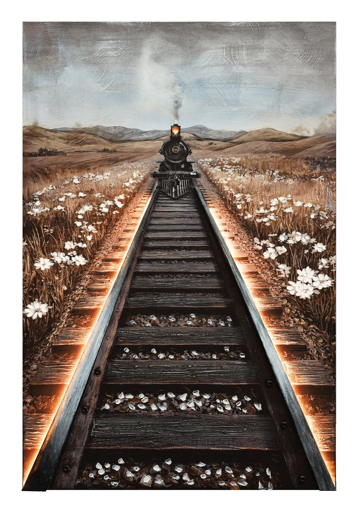 Britwall LED Wall Art Train on Tracks Illuminated Canvas 80x120cm with UK Plug & ON Off Switch