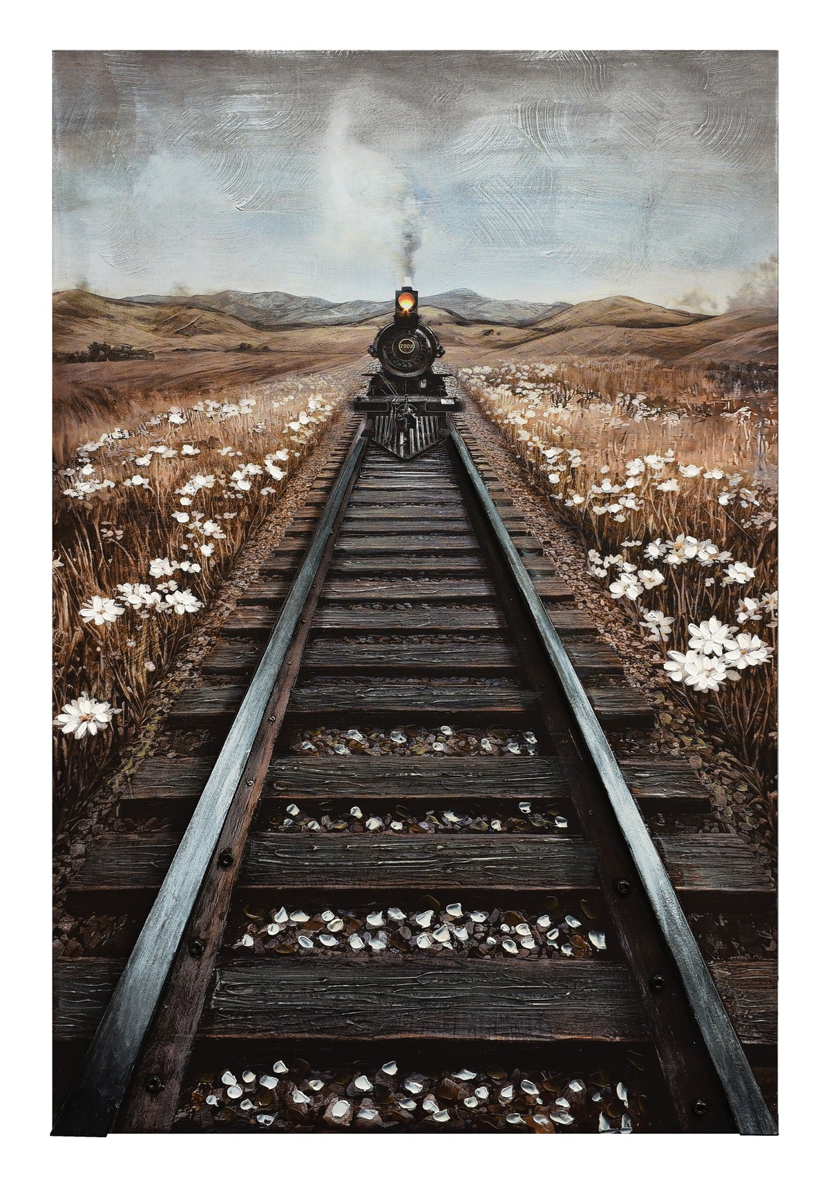 Britwall LED Wall Art Train on Tracks Illuminated Canvas 80x120cm with UK Plug & ON Off Switch
