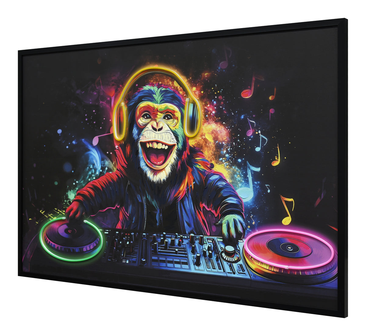 Britwall LED Wall Art DJ Monkey Illuminated Canvas 123x83cm with UK Plug & ON Off Switch