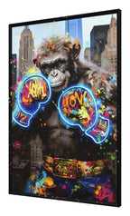 Britwall LED Wall Art Ape Boxing Illuminated Canvas 83x123cm with UK Plug & ON Off Switch