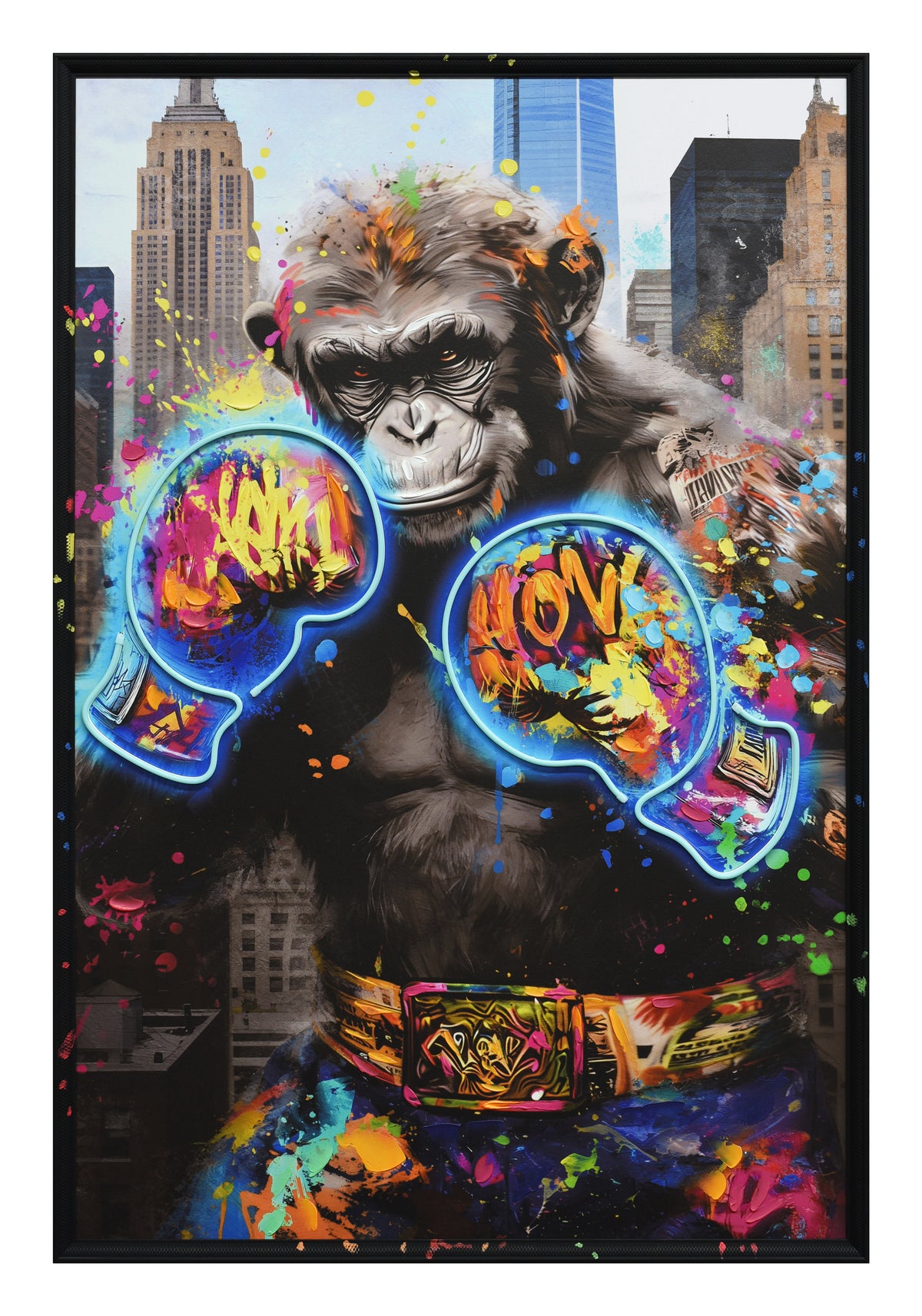 Britwall LED Wall Art Ape Boxing Illuminated Canvas 83x123cm with UK Plug & ON Off Switch