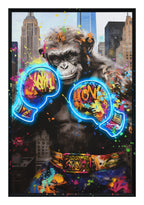 Britwall LED Wall Art Ape Boxing Illuminated Canvas 83x123cm with UK Plug & ON Off Switch