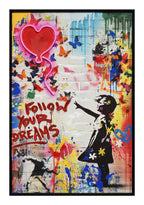 Britwall LED Wall Art Girl Follow Your Dreams Illuminated Canvas 61.6x91.6cm with UK Plug & ON Off Switch