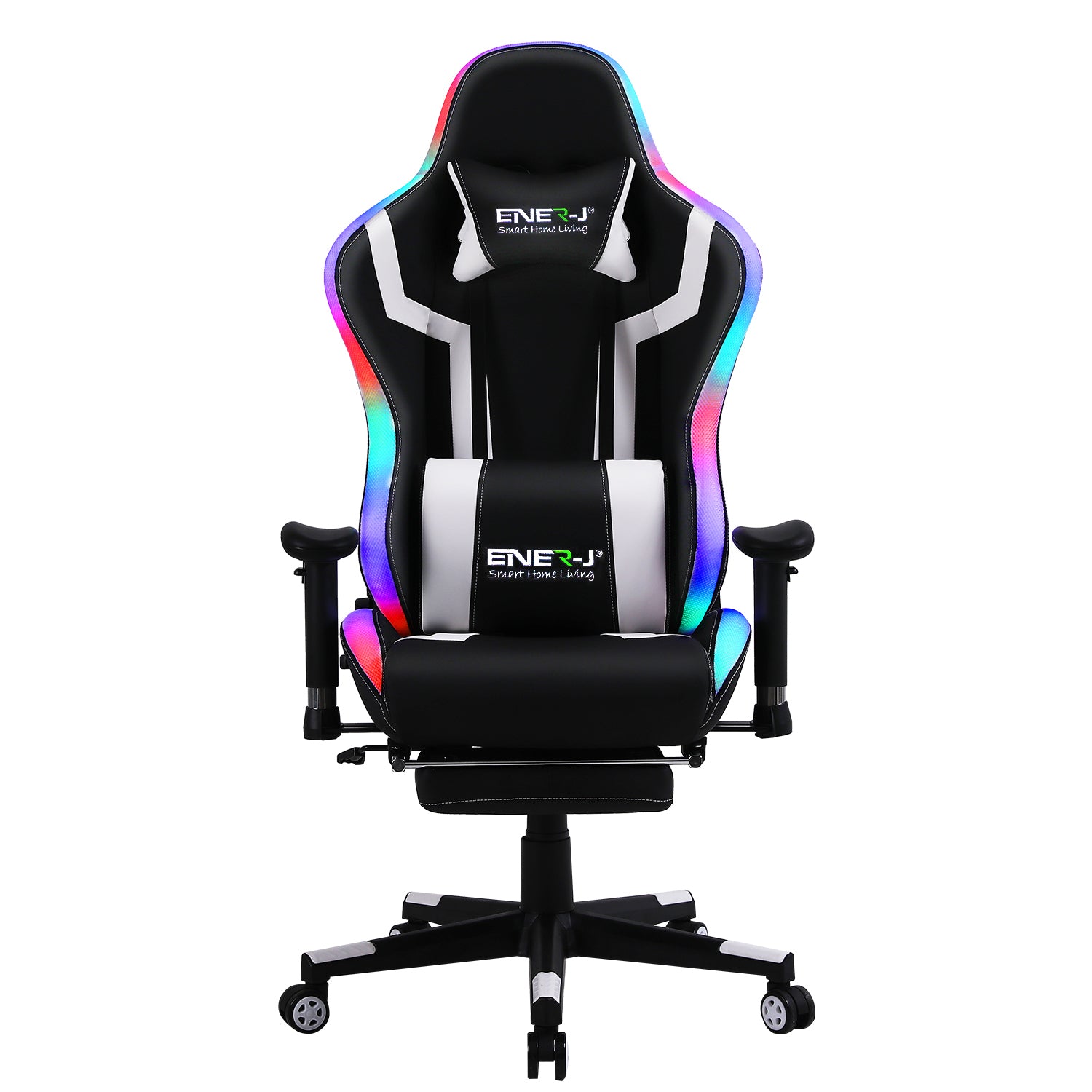 RGB Gaming Chair, LED Lights, Ergonomic Design Reclining Swivel Chair, Adjustable Armrest & Height, PU Leather High Back Office PC Chair with Lumbar Cushion and headrest