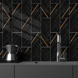 Metro Glossy Noir Stone Texture Tiles | Peel and Stick Kitchen Backsplash Tiles