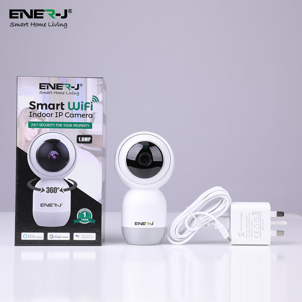 Ener-J Smart WiFi 1080P PTZ Indoor Security Camera, 360 Degreesâ Coverage, Night Vision, Two-Way Audio & Motion Tracking