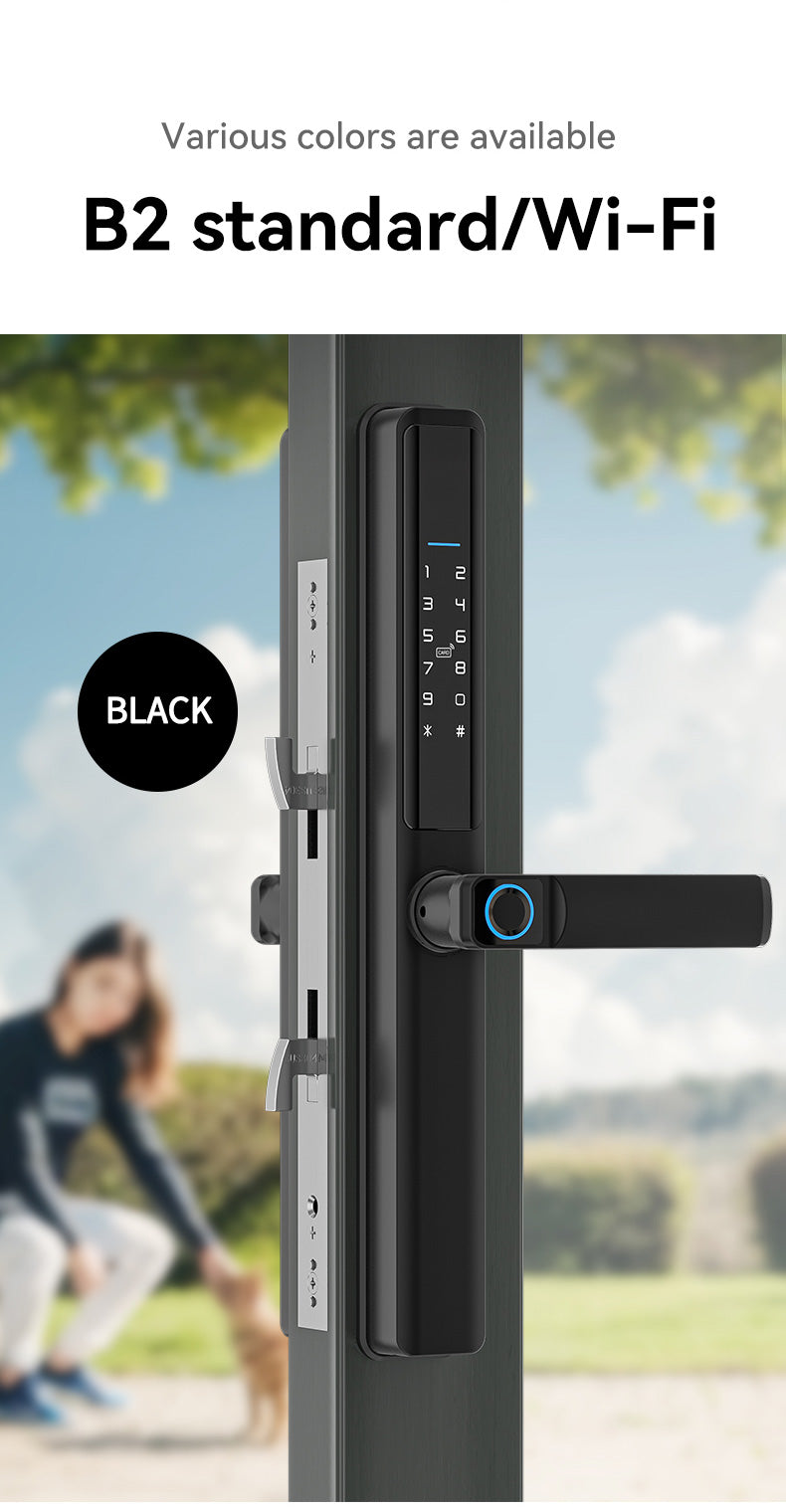 Smart Doorlock With Peephole Camera, Works with fingerprint, Passcodes, APP control, RFID Cards & Mechanical Keys, Black housing, IP65