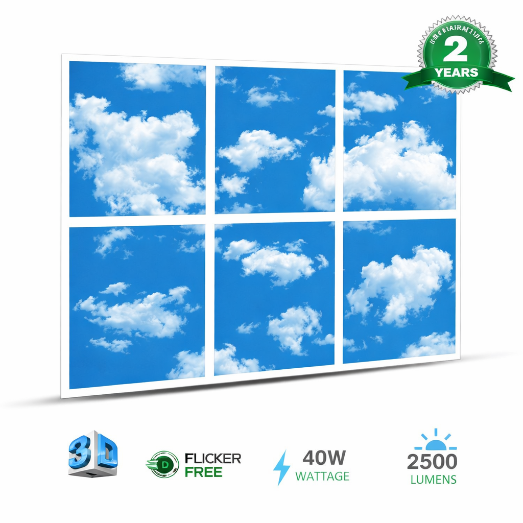 ENER-J 6-Pack 3D Sky Cloud LED Panels 60x60cm | 40W 6000K Daylight | Ceiling Grid Light