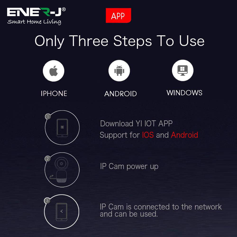 Ener-J Smart WiFi 1080P PTZ Indoor Security Camera, 360 Degreesâ Coverage, Night Vision, Two-Way Audio & Motion Tracking