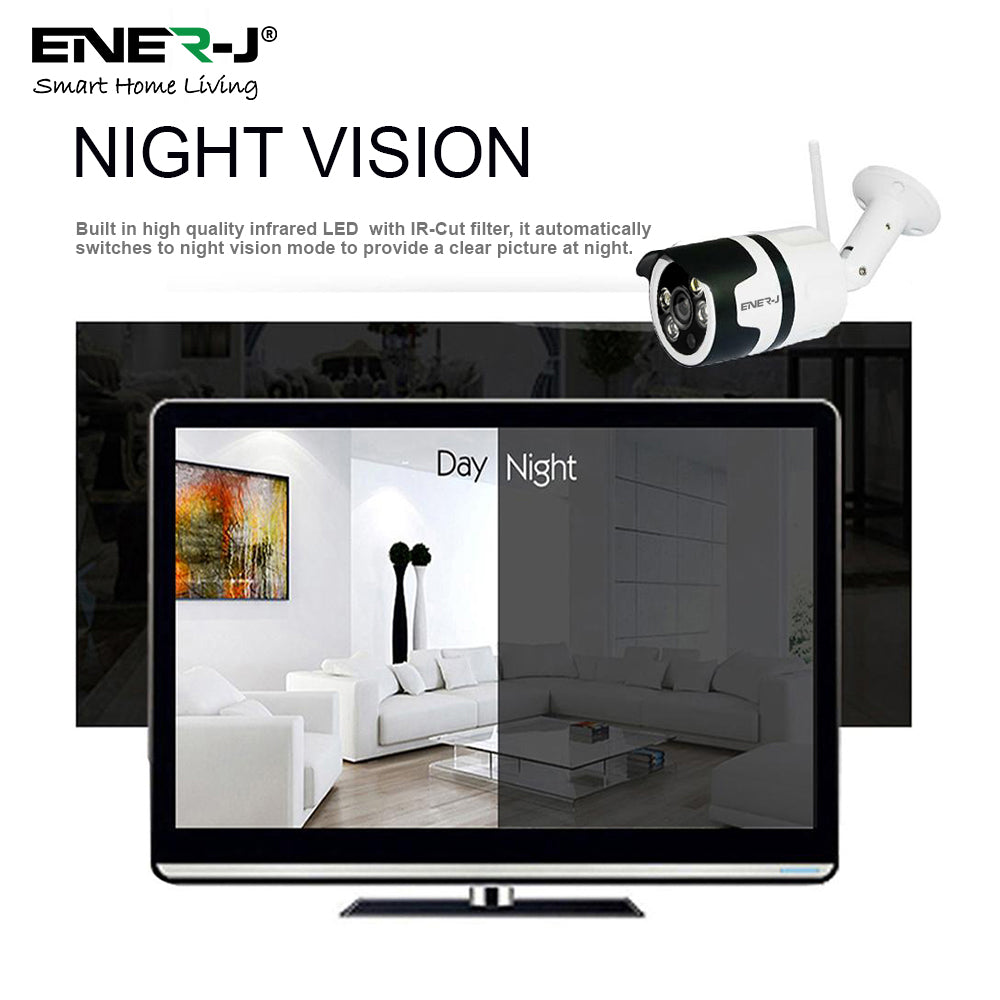 ENER-J 1080P Smart WiFi Outdoor Bullet IP Camera with 25m Night Vision, Motion Detection, Two-Way Audio & IP66 Weatherproof Design, Home Security Surveillance Camera