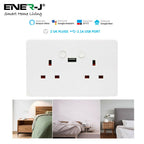 ENER-J Smart WiFi 13A Twin Wall Socket with App Control, Individual Timers, LED Push Buttons & 2.1A USB Charging, White Double Power Socket for Home & Office Automation