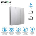 3 Gang Wireless Kinetic Switch, (Silver Finish) + 3 x  500W RF Receiver