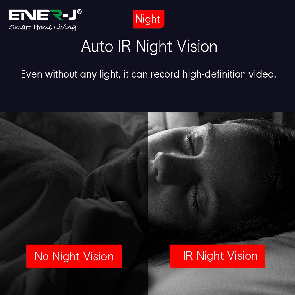 Ener-J Smart WiFi 1080P PTZ Indoor Security Camera, 360 Degreesâ Coverage, Night Vision, Two-Way Audio & Motion Tracking