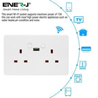 ENER-J Smart WiFi 13A Twin Wall Socket with App Control, Individual Timers, LED Push Buttons & 2.1A USB Charging, White Double Power Socket for Home & Office Automation