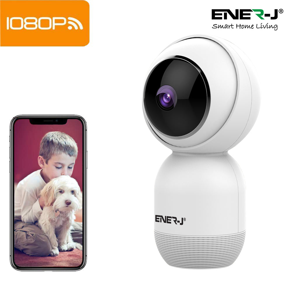 Ener-J Smart WiFi 1080P PTZ Indoor Security Camera, 360 Degreesâ Coverage, Night Vision, Two-Way Audio & Motion Tracking