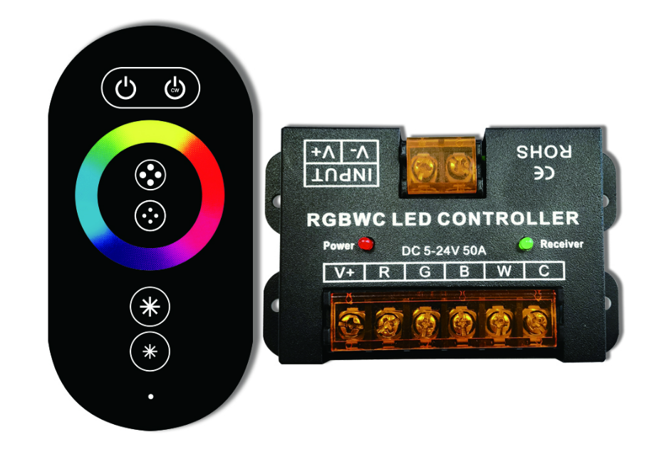 RF Remote RGB+CCT Controller, 12-24V, for T595