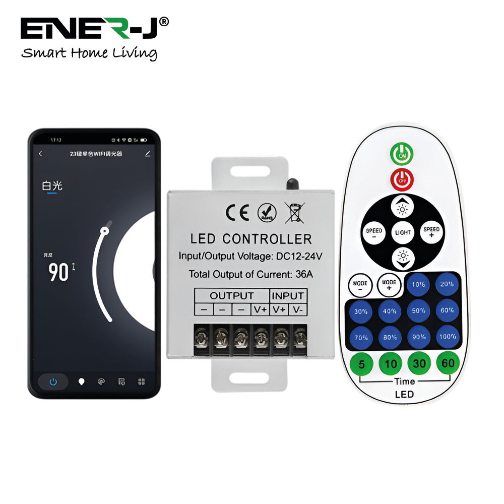 12V/24V Dimmable WiFi Controller for LED Strips, Max 360W