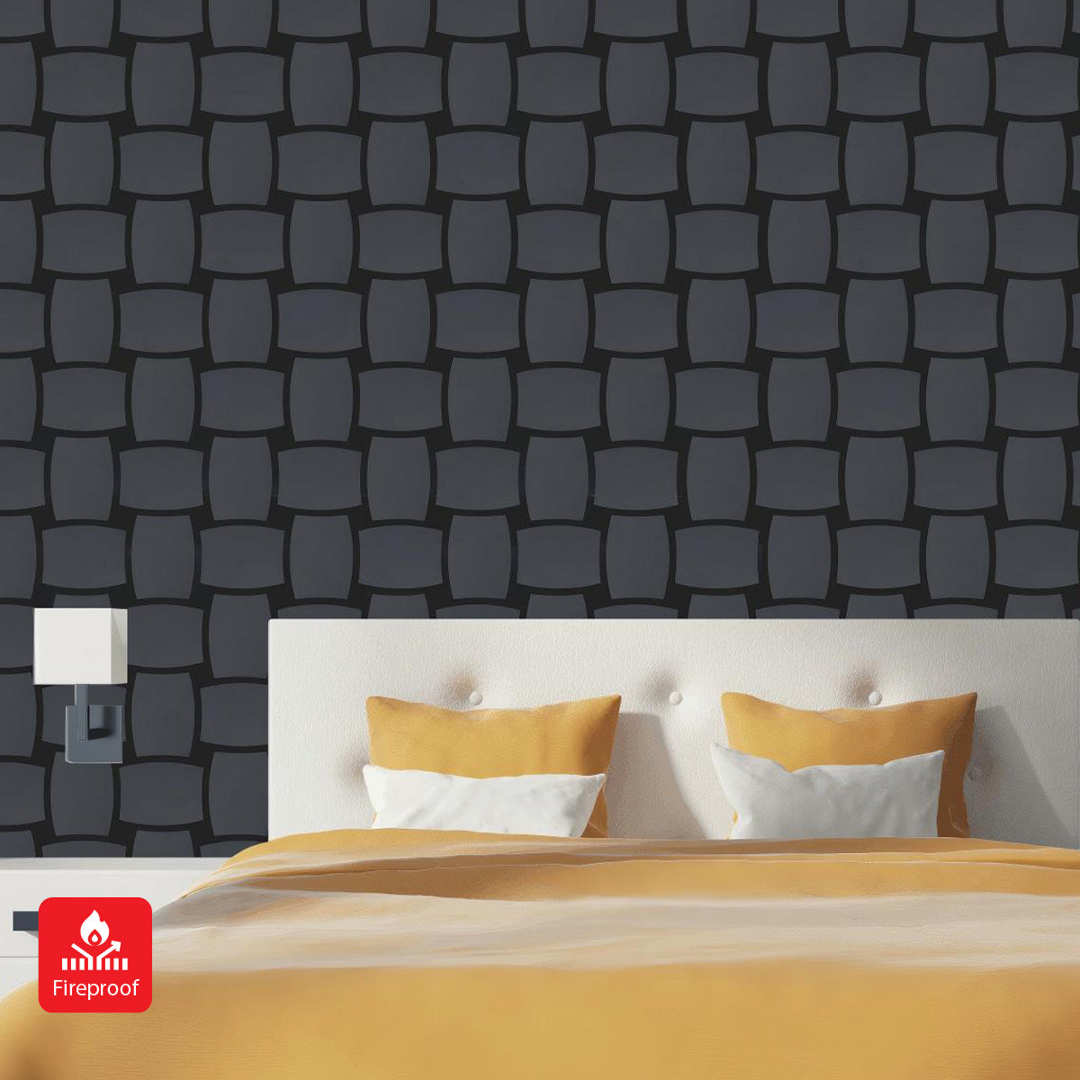 Modern 3D Checkerboard Acoustic Panel - Black & Grey - PET + MDF Size: 610 x 610 x 17 mm (Pack of 4)