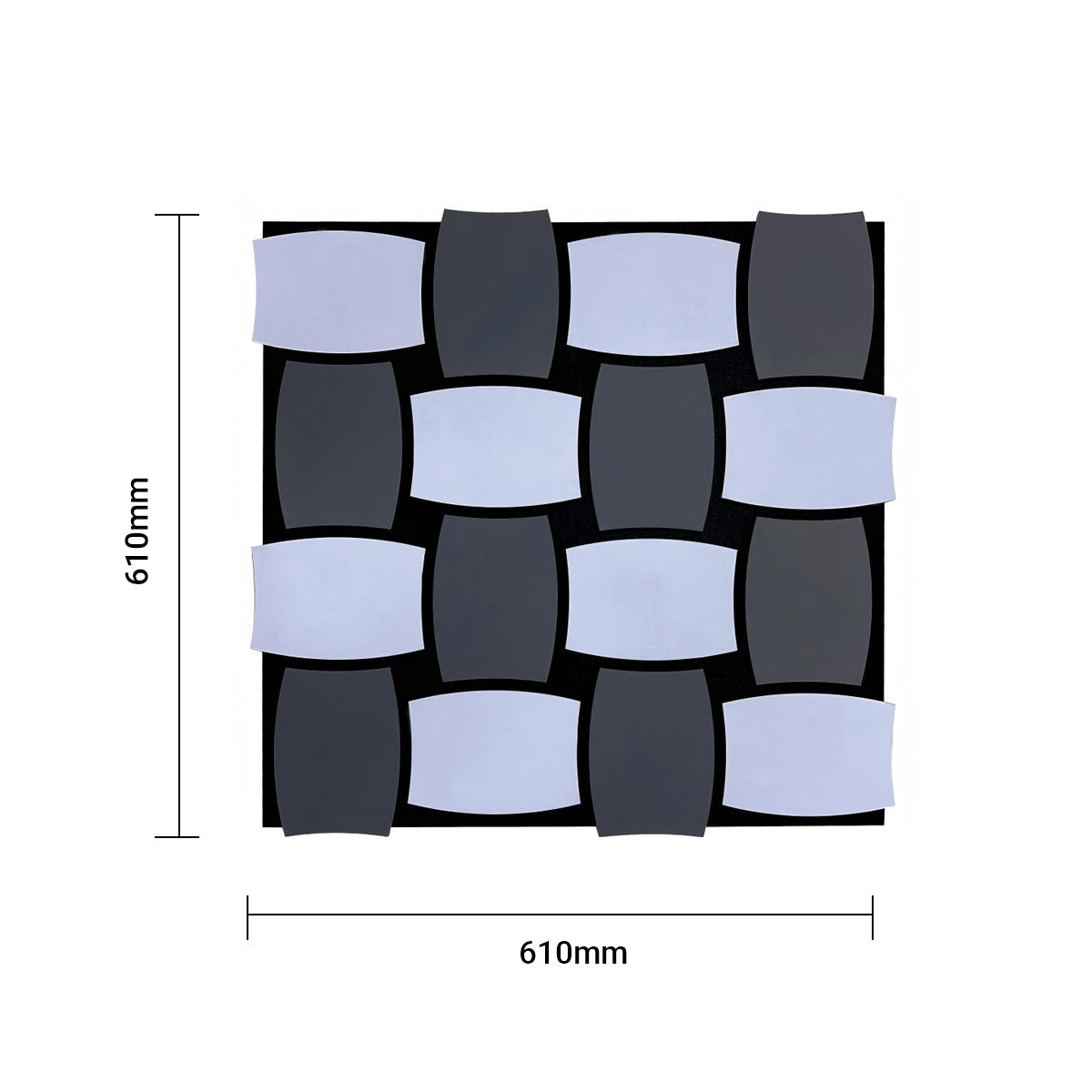 Britwall Acoustic Wall Panel 610x610mm 3D Checkerboard PET + MDF Pack of 4 – Black & Grey