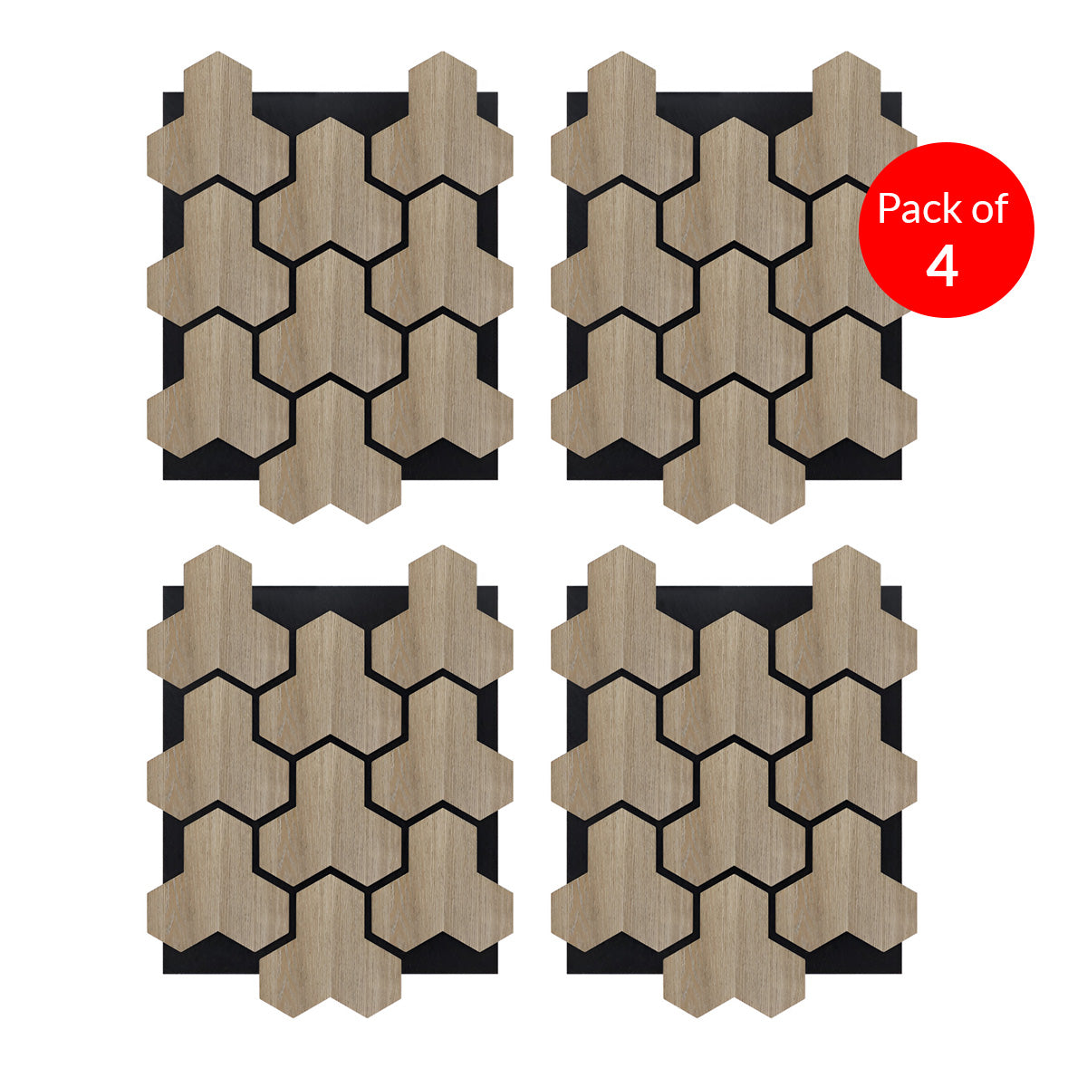 Britwall Acoustic Wall Panel Wooden Hexagon Pattern PET + MDF Pack of 4 – Geometric