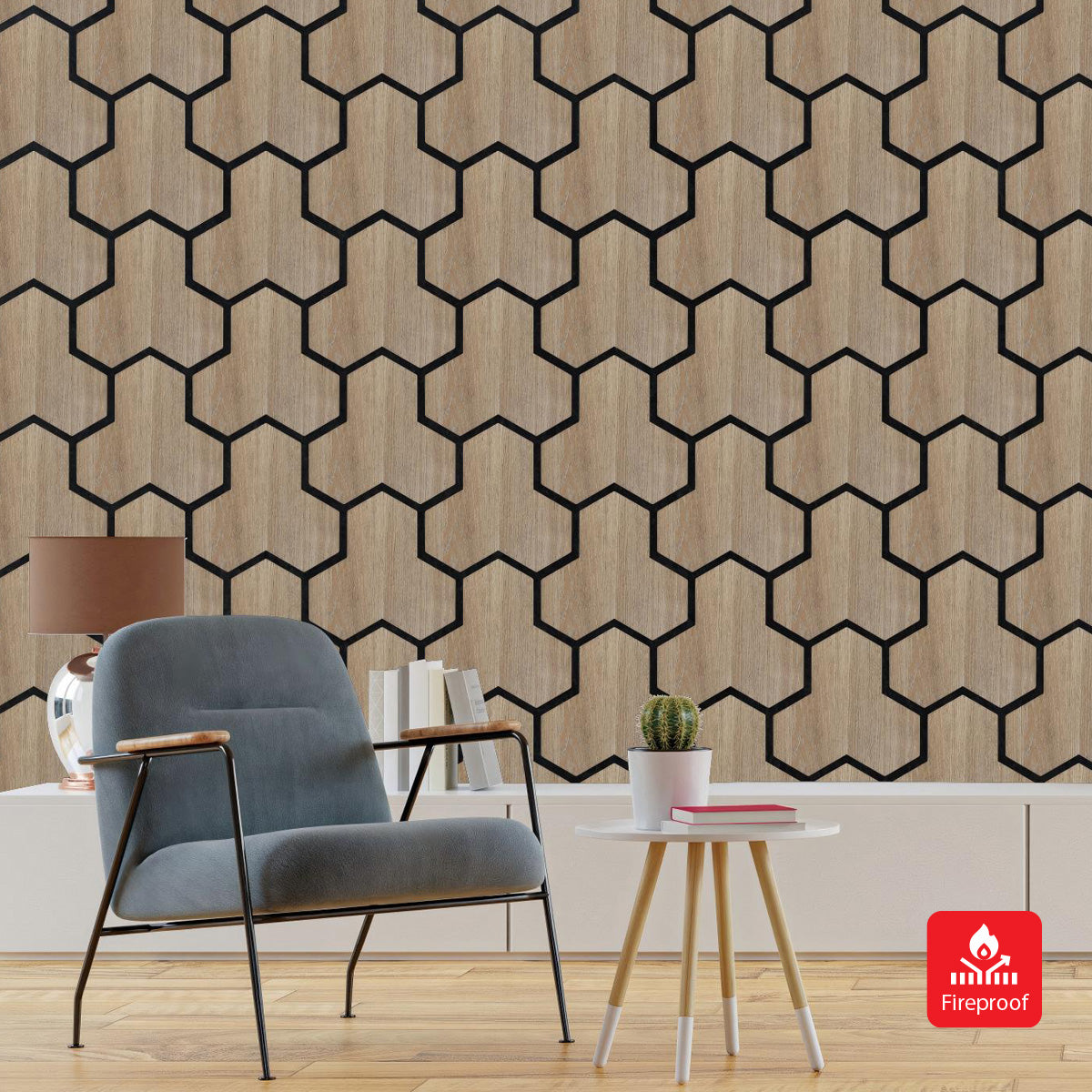 Britwall Acoustic Wall Panel Wooden Hexagon Pattern PET + MDF Pack of 4 – Geometric