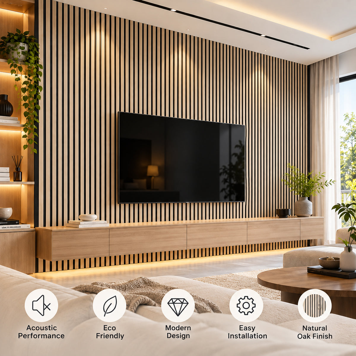 Linear Acoustic Wall Panel -  PET + MDF Size: 605 x 2400 mm (Pack of 2)