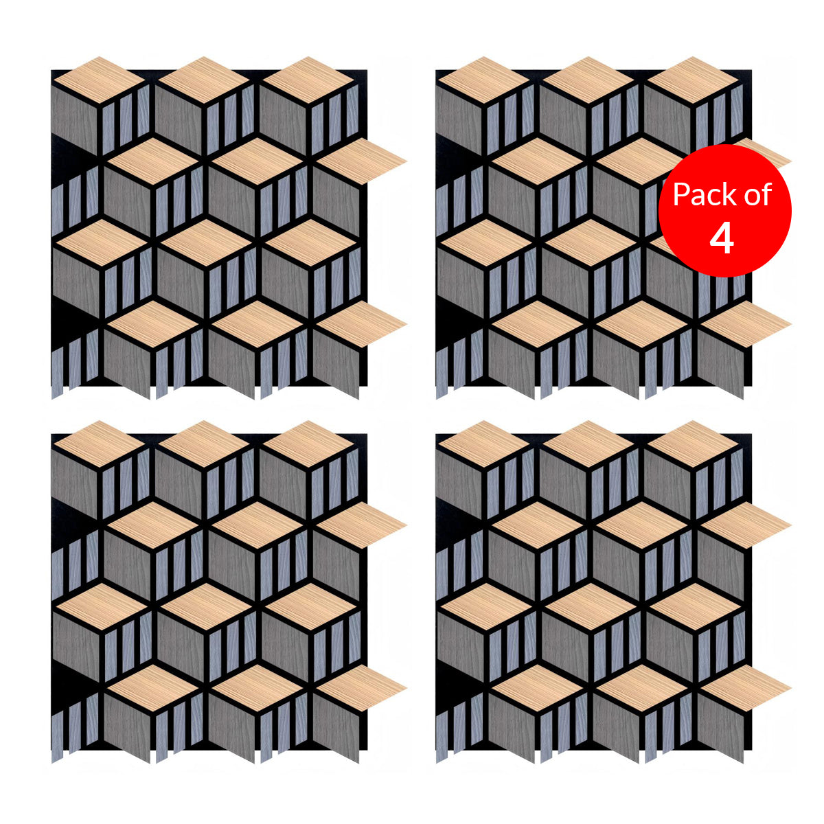 Britwall Acoustic Wall Panel HexaCube PET + MDF Pack of 4 – HexaCube