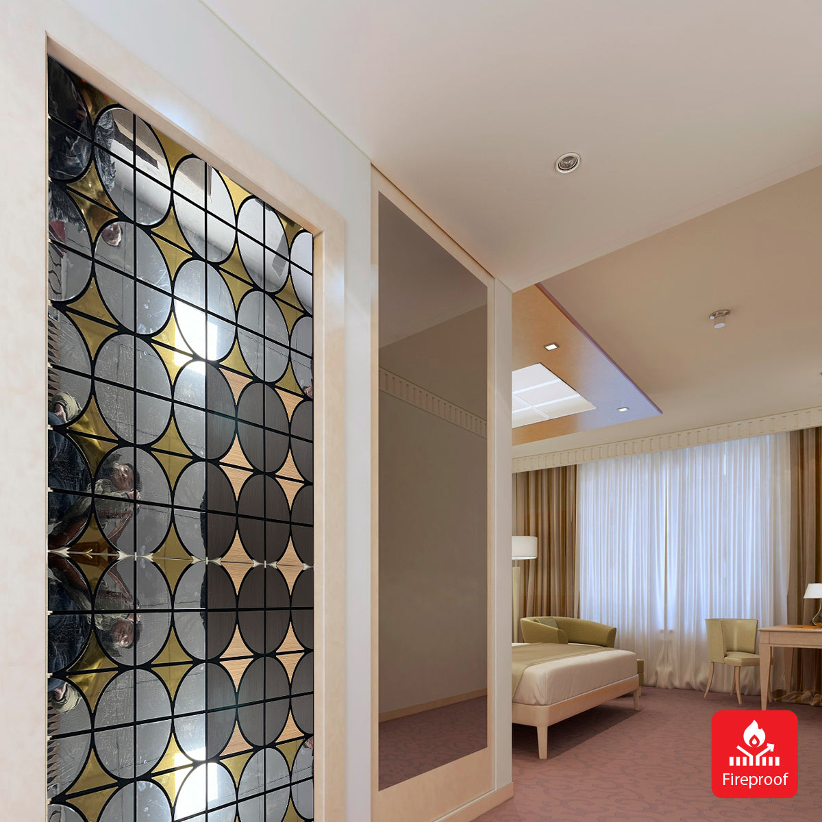 Decorative Acoustic Wall Panel, Modern Grid Glass Design - PET + MDF Size: 610 x 610 x 17 mm (Pack of 4)